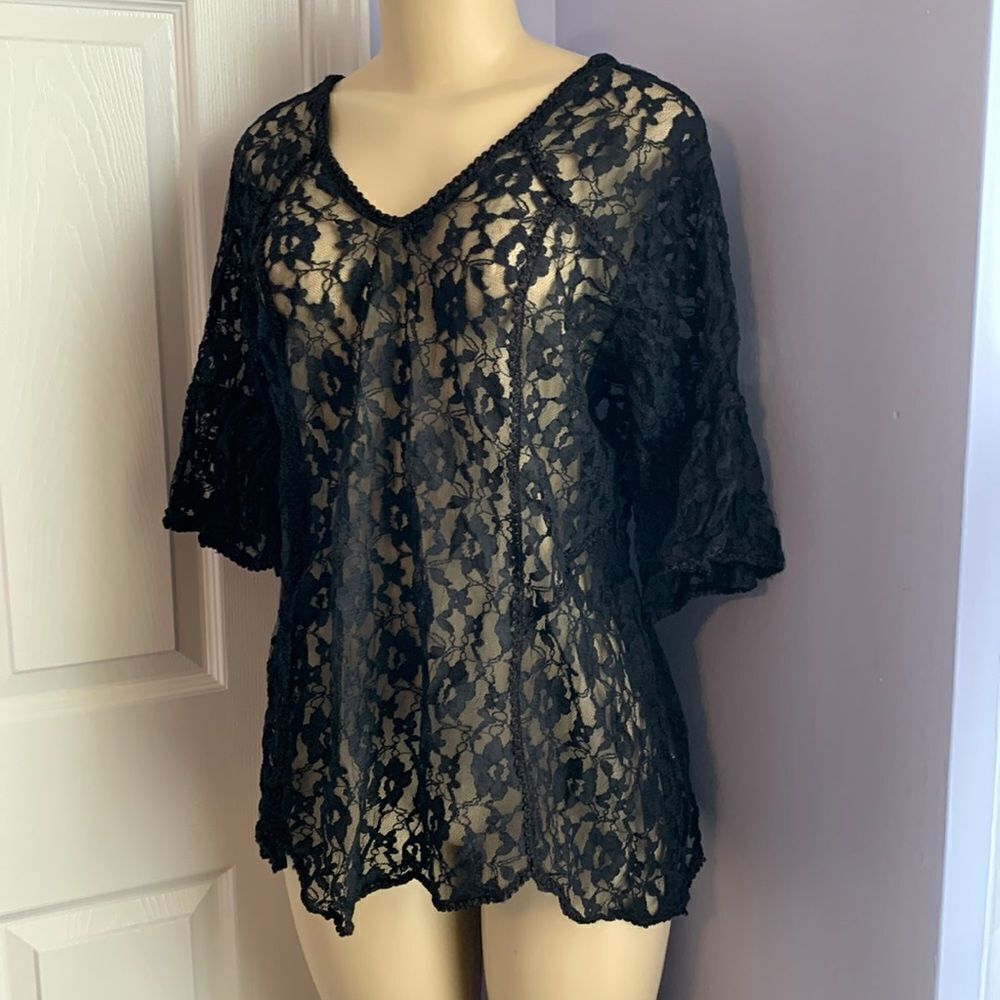 Designer Lace Swimwear Cover Up Tunic Top one size black